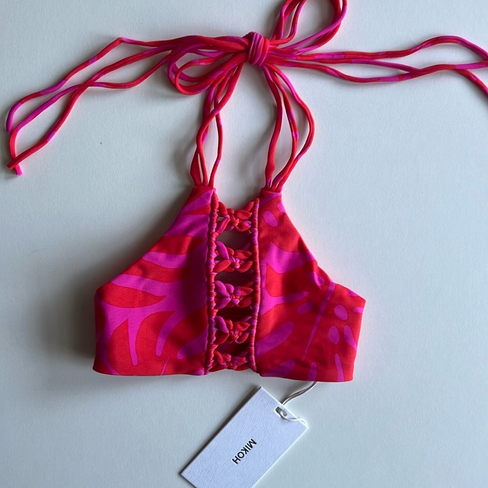 MIKOH MINI Kaleo High Neck Crotched Halter Top in Island Red Ginger NWT